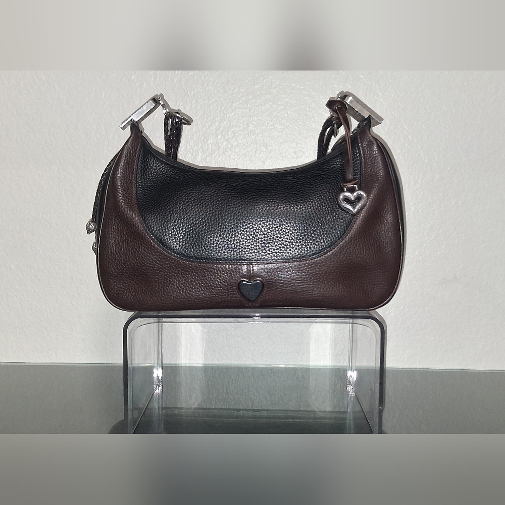 Brighton Elegant Black and Brown Leather Women's Bag Classic Hanging Charm - Picture 6 of 16
